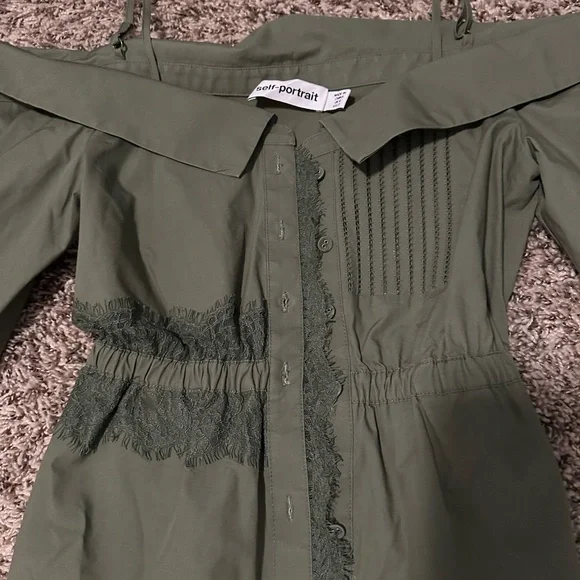 Self-Portrait Olive Green Off-Shoulder Kids Dress - Picture 2 of 4